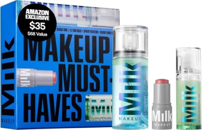Picture of Milk Makeup Mini Must-Haves Set – Includes 12HR Hydrating Face Primer (.33oz) + 12HR Setting Spray for Gripping Makeup (1.69oz) and Multi-Use Cream Blush Stick + Lip Color in Werk (Dusty Rose, 0.10oz)
