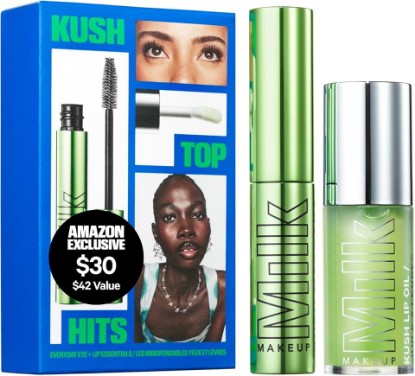 Picture of Milk Makeup Mini KUSH Big Hit Volumizing Mascara + Full Size KUSH Lip Oil Gift Set – 12HR Clean Black Mascara for Weightless Volume .15oz + Clear Lip Gloss (Green Dragon) .18oz