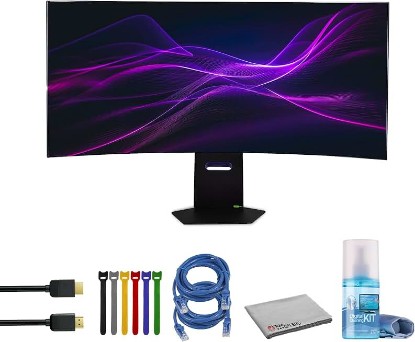Picture of LG 45GX950A-B 45-inch Ultragear 5K2K WUHD OLED Curved Gaming Monitor Bundle Including: 2X HDMI Cable, Surge Protector, TV Cleaning Kit, Cable Ties