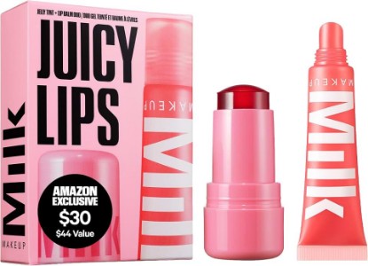 Picture of Milk Makeup Cooling Water Jelly Tint + Balmade Hydrating Lip Balm Set – Sheer Red Lip + Cheek Stain and Sheer Gloss with High-Shine Finish – Full Size Chill (Red) 0.17 oz + Werk Out (Dusty Rose) 0.4oz