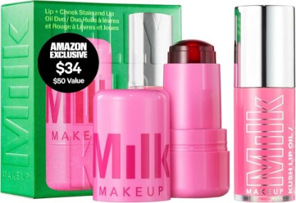 Picture of Milk Makeup Cooling Water Jelly Tint + KUSH Lip Oil Full Size Duo – Jelly Blush + Lip Stain and Sheer Gloss with High-Shine Finish – Burst (Poppy Pink) 0.17oz + Strawberry Haze (Light Pink) 0.18oz