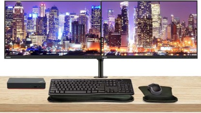 Picture of Lenovo ThinkVision S27e 27-inch 1920 x 1080 LED Backlit Full HD LCD, 2-Pack Bundle with HDMI, VGA, Dual Monitor Stand, ThinkPad Universal USB-C Dock, MK270 Wireless Keyboard & Mouse, Mouse & Wrist Pad