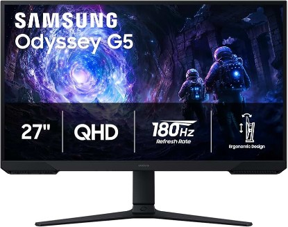 Picture of Samsung 27" Odyssey G5 (G51F) Series QHD (1440P) Gaming Monitor | 180Hz, 1ms, AMD FreeSync, HDR10, Height Adj Stand, Black Equalizer, Virtual Aim Point, Auto Source Switch+ (LS27FG512ENXZA)