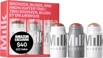 Picture of Milk Makeup Bronzer, Blush + Highlighter Full Size Trio – Bronzer in Baked .19oz, Cream Blush + Lip Color in Werk (Dusty Rose) .21oz + Highlighter Stick in Lit (Champagne) .21oz – Hydrating Formulas