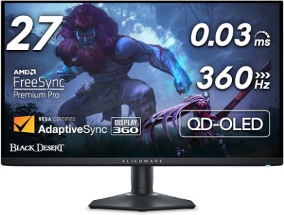 Picture of Alienware AW2725DF OLED Gaming Monitor - 26.7-inch Quantom-Dot WQHD (2560x1440) 360Hz 0.03Ms Display, AMD FreeSync Premium Pro, HDMI/DP/USB 3.2 Gen1, Height/Tilt/Swivel/Pivot Adjustability - Black