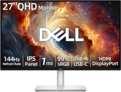 Picture of Dell Plus 27" QHD Monitor, 1440p 16:9 Display, IPS Panel, 144Hz, 1ms, Bult-in Dual 5W Speakers, 99% sRGB, AMD FreeSync, HDMI | Display Port | USB-A| USB-C, Adjustment Stand(Height|Pivot|Tilt|Swivel)