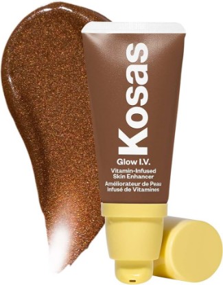 Picture of Kosas Glow I.V. Face Illuminator and Liquid Highlighter, Revitalize | Vitamin-infused liquid illuminator to hydrate and add customizable radiance when worn alone, under makeup or mixed in.