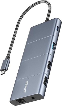 Picture of Anker USB-C Hub, 11-in-1 Docking Station Dual Monitor with 4K HDMI and DP | 1 USB-C and 1 USB-A 10Gbps Data Ports, 2 USB 2.0 Data Ports, 4K HDMI and DisplayPort, 85W Max PD, Ethernet, for XPS and More ECOLOGO