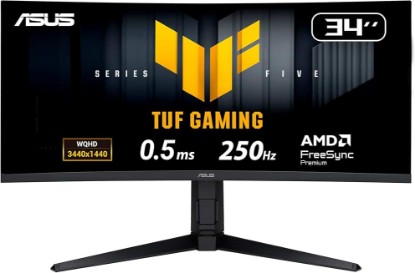 Picture of ASUS TUF Gaming 34” 1440P Ultrawide Curved Monitor - 250Hz, 0.5ms, FastIPS, FreeSync Premium, Extreme Low Motion Blur, Display HDR400, 95% DCI-P3, Display Widget, Gaming AI, 3 yr Warranty