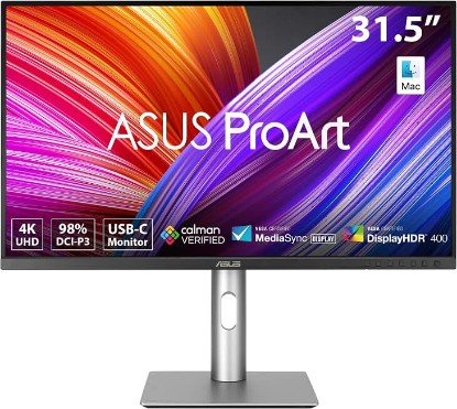 Picture of ASUS ProArt PA329CRV 32 Inch 4K DCI-P3 USB-C Professional Monitor for Mac | Calman Verified, Delta E<2, Daisy Chain, IPS, USB-C PD 96W, Ergonomic Stand, 98% DCI-P3, HDMI, DisplayPort, HDR ENERGY STAR