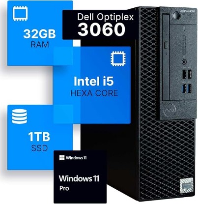 Picture of Dell Optiplex 3060 Desktop Computer | Intel i5-8500 (3.2) | 32GB DDR4 RAM | 1TB SSD Solid State | Built in WiFi | Bluetooth | Windows 11 Professional | Home or Office PC (Renewed) | Desktop Computer PC,I5 up to 4.1GHz,Built in WiFi,BT,Windows 11 Pro 64 Bit, Home or Office PC