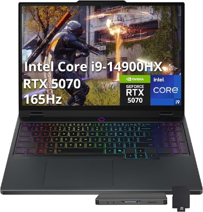 Picture of Lenovo Legion 5 15.1" WQXGA 165Hz Gaming Laptop, Intel i9-14900HX, 32GB DDR5, 2TB Storage(1TB SSD+1TB Docking Station Set), NVIDIA GeForce RTX 5070 8GB GDDR7, RGB Backlit Keyboard, Win11 Pro, Black