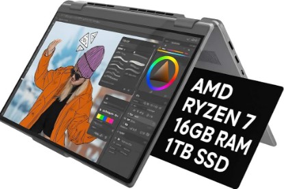 Picture of Lenovo Yoga 7 2-in-1 Lightweight Performance Laptop 16" 2K Touchscreen, AMD Ryzen 7 8840HS, 16GB RAM, 1TB SSD, Wi-Fi 6E, Bluetooth 5.3, Windows 11 Home with GalliumPi Accs.