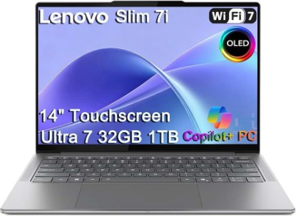 Picture of Lenovo Slim 7i Aura Edition Laptop, Intel Ultra 7 258V, 32GB DDR5, 1TB SSD | 14" FHD+ OLED Touchscreen, Arc 140V GPU, AI PC, Ultra-Thin, 17-Hr Long Battery Life, 5MP IR Webcam, Wi-Fi 7, Win 11 Pro