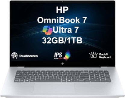 Picture of HP Omnibook 7 (Next Gen Envy 17) Copilot+PC Laptop 17.3" Touchscreen FHD | Intel Ultra 7-258V, 32GB LPDDR5X, 1TB PCIe SSD, Intel Arc 140V, Backlit KB, Thunderbolt 4, WiFi 6E, Webcam, Win 11 Pro Global Recycled Standard