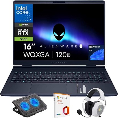 Picture of Alienware 16 Aurora Laptop, 16" WQXGA 120Hz Display, Intel Core 7-240H Series 2, NVIDIA GeForce RTX 5060, 32GB DDR5 RAM, 1TB SSD, Wi-Fi 7, Windows 11 Pro, w/Mytrix Accessory & Lifetime Office - Blue