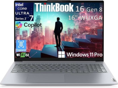 Picture of Lenovo ThinkBook 16 Gen 8 Laptop, Intel Core Ultra 7, 32GB DDR5, 2TB SSD | FHD+ business laptop, Wi-Fi 6E, fingerprint, BT 5.3, Win 11 Pro, high-performance AI PC
