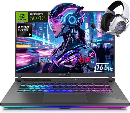 Picture of ASUS ROG Strix G16 Gaming Laptop, RTX 5070 Ti 12GB GDDR7 140W TGP, AMD Ryzen 9 8940HX, 16’’ WUXGA 165HZ LED Display, 32GB DDR5 RAM 1TB SSD, RGB Backlit, WiFi 6E, RJ-45 with Accessory