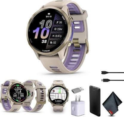 Picture of Garmin Forerunner 970 Running Smartwatch (Soft Gold) with P-Bank Bundle | Premium GPS Running & Triathlon Smartwatch AMOLED Display Enhanced Navigation 47mm
