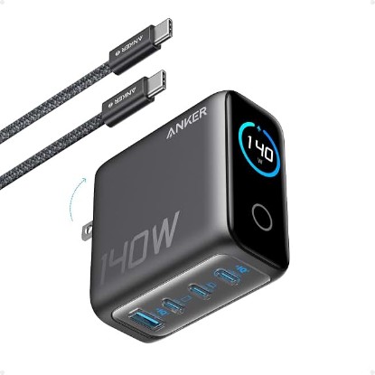 Picture of Anker 140W Max 4-Port GaN Charging Blocks,Smart Display for MacBook Charger | Fast Charger USB C Power Adapter with Touch Controls for Macbook Pro,iPad,iPhone 17/16 Series(Include 5FT Cable,Non-Battery) ClimatePartner certified
