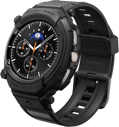 Picture of Spigen for Samsung Galaxy Watch 8 Classic 46mm Band with Case (2025) | Rugged Armor Pro Durable Protective Flexible Scratch Resistant Shock Proof TPU Cover Strap, Matte Black