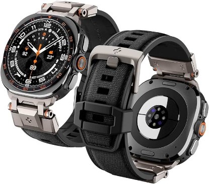 Picture of Spigen for Samsung Galaxy Watch Ultra 2/1 Band (2026/2025/2024) | Durable Metal Connector Premium Rugged Adjustable Replacement TPU Nylon Strap - Black