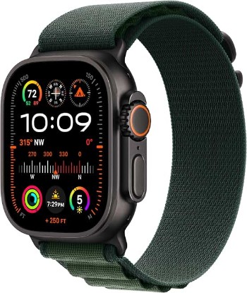 Picture of Apple Watch Ultra 2 [GPS + Cellular, 49mm] Black Titanium Case with Green Alpine Loop, M (Renewed)