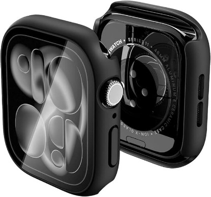 Picture of Spigen Thin Fit 360 for Apple Watch Series 11/10 46mm Waterproof Case | Built-in Touch Sensitive Tempered Glass Screen Protector Cover - Black