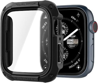 Picture of Spigen Tough Armor for Apple Watch Series 9/8/7 45mm Case | Built-in Touch Sensitive Tempered Glass Screen Protector Full Coverage Protective Durable Design Cover - Black