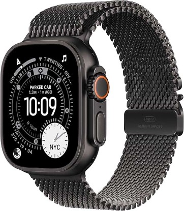 Picture of Apple Watch Ultra 3 [GPS + Cellular 49mm] Running & Multisport Smartwatch w/Rugged Titanium Case w/Black Titanium Milanese Loop - L. Satellite Communications, Advanced Health & Fitness Tracking