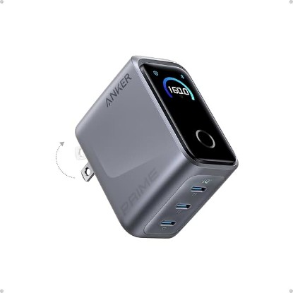 Picture of Anker Prime Charger, 160W Max 3-Port GaN Charger, for MacBook Pro Charger | Smart Display, Touch Control, Up to 140W Fast Charging for One Device,for MacBook Pro/Air, iPhone 17/16 Series,Samsung Galaxy ClimatePartner certified