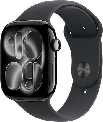 Picture of Apple Watch Series 11 [GPS 46mm] Smartwatch with Jet Black Aluminum Case with Black Sport Band - M/L. Sleep Score, Fitness Tracker, Health Monitoring, Always-On Display, Water Resistant