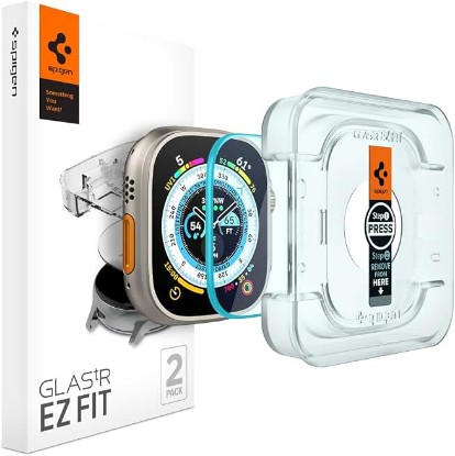 Picture of Spigen GlasTR EZ FIT Screen Protector for Apple Watch Ultra 3/2/1 (49mm) | 9H Hardness Tempered Glass, Easy Installation Kit, Case-Friendly, Crystal Clear, Touch Responsive, Oleophobic Coating