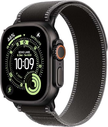 Picture of Apple Watch Ultra 3 [GPS + Cellular 49mm] Rugged Titanium Case wtih Black/Charcoal Trail Loop, M/L (Renewed)