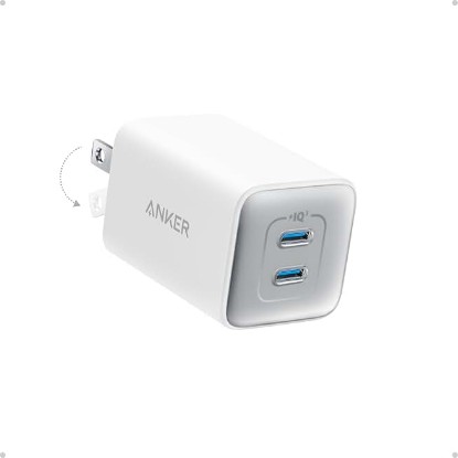 Picture of Anker Nano Phone Charger,47W Max 2-Port GaN Fast Charger USB C | Compact Foldable USB C Charger for iPhone 17/17 Pro Max/16 Series, Galaxy, Pixel, and MagSafe Compatible Accessories (White) ClimatePartner certified