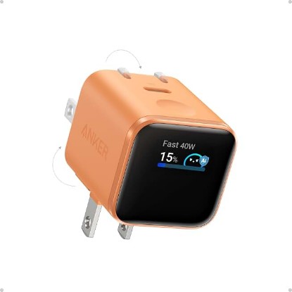 Picture of Anker Nano Smart Display Charger, 45W Max Fast Charger USB C for iPhone 17 | 180° Foldable Plug,Smart Recognition, Care Mode GaN USB C Charger Block for iPhone 17/16 (Non-Battery,1 USB-C Port,No Cable) ClimatePartner certified