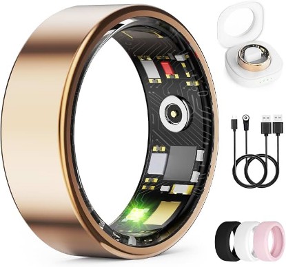 Picture of Smart Ring for Women & Men, Health Tracker Ring, Fitness Tracker Ring | Blood Pressure,Temperature, Heart Rate, SpO2, HRV & Stress, IP68 Waterproof, Sleep Tracker, No App Fee (Rose Gold, 6#)