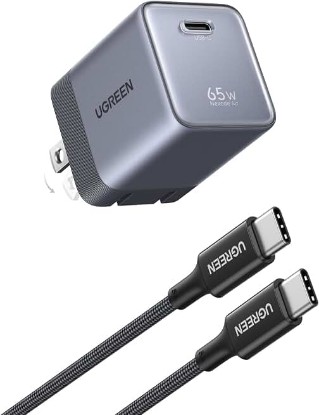 Picture of UGREEN Nexode Air 65W USB C GaN Charger Block with 3.3ft Cable, Black | Mini Size(1.22×1.30×1.59''), Foldable Plug, Fast Charging for MacBook Air/Pro, iPhone 17/16, Galaxy S26/S25, iPad, Steam Deck