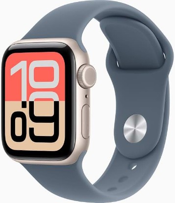 Picture of Apple Watch SE 3 [GPS + Cellular, 40mm] Starlight Aluminum Case with Anchor Blue Sport Band, S/M (Renewed)