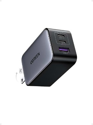 Picture of UGREEN Nexode 65W USB C Charger Block, 3-Port Wall Charger Fast Charging | GaN II Chip, 3 in 1, Compact Size with Foldable Plug, for iPhone 17/16, Galaxy S26/S25, Pixel, MacBook, Dell XPS, iPad, Black ClimatePartner certified