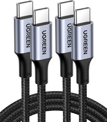 Picture of UGREEN 100W USB C to USB C Cable, Fast Charging, 2-Pack, 3.3ft, Black | For iPhone 17/16/15, MacBook Pro/Air, iPad Pro/Air/Mini, Galaxy S26/S25/S24, XPS, Pixel, Switch. Built-in E-marker chip ClimatePartner certified