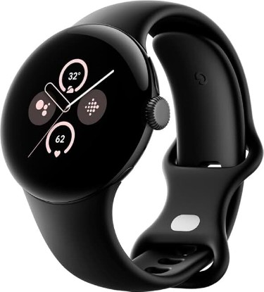 Picture of Google Pixel Watch 2 with Fitbit Heart Rate Tracking, Stress Management, Safety Features - Android Smartwatch - Matt Black Aluminum Case - Obsidian Active Band - GPS (Renewed)