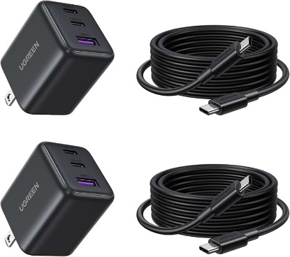 Picture of UGREEN 2 Pack 30W Charger for iPhone 17 Fast Charging, 3 Port GaN Charger Block with 6.6ft USB-C Cable for iPhone 17/Air/16/15/14, Galaxy S25/S24/S23, Pixel 10/9/8/7, iPad and More, Matt Black