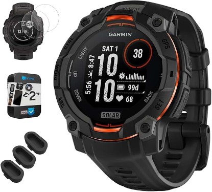 Picture of Garmin 010-02934-00 Instinct 3-45 mm Outdoor GPS Smartwatch Solar Black with Black Band Bundle with Silicone Dust Cover 3 Pack, Screen Protector 2-Pack and 2 YR CPS Enhanced Protection Pack