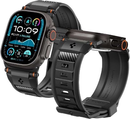 Picture of Spigen Rugged Ultra Band for Apple Watch Band, Durable TPU Strap | For Apple Watch Ultra 3/2/1 49mm, Series 11/10 46mm, 9/8/7 45mm, SE3/SE2/SE/6/5/4 44mm, 3/2/1 42mm, Matte Black