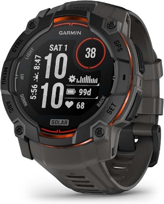 Picture of Garmin Instinct® 3 50mm, Solar Charged Display, Rugged Outdoor GPS Smartwatch, Metal-Reinforced Bezel, Built-in Flashlight, Black with Charcoal Band (Renewed)