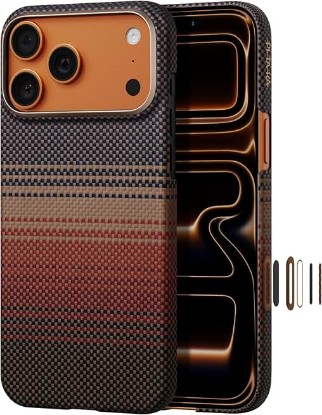 Picture of pitaka for iPhone 17 Pro Case 6.3" with Caseless Feeling, Aramid, Sunset | Barely There Feel Ultra-Slim Case, Camera Control Button, Compatible with MagSafe, 1500D Aramid Fiber Woven, Silky Texture Global Recycled Standard