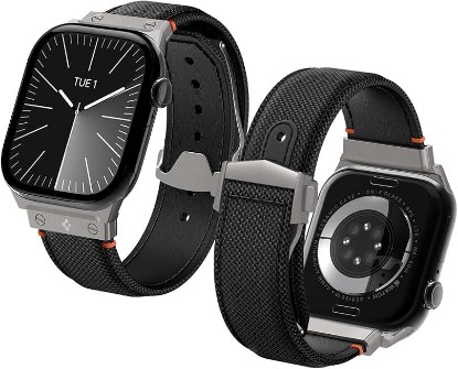 Picture of Spigen Classic Fit for Apple Watch Band, Premium D-buckle Strap | For Apple Watch Band Ultra 3/2/1 49mm, Series 10 46mm, 9/8/7 45mm, SE2/SE/6/5/4 44mm, 3/2/1 42mm Wristband, Black