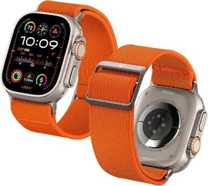 Picture of Spigen Lite Fit Ultra for Apple Watch Band, Lightweight Fabric Strap | For Apple Watch Ultra 3/2/1 49mm, Series 11/10 46mm, 9/8/7 45mm, SE3/SE2/SE/6/5/4 44mm, 3/2/1 42mm, Orange