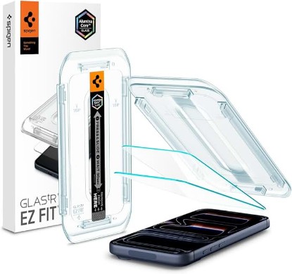 Picture of Spigen GlasTR EZ FIT Screen Protector for iPhone 17 Pro, 17, 16 Pro | AluminaCore Aluminum-enhanced 10H+ tempered glass, Auto-align tray, 100% clarity, Original touch, Case-friendly, 2Pack